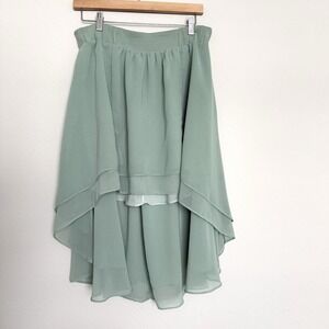 Anthropologie Hi Low Chiffon Skirt Womens Small Sage Green Ethereal Feminine